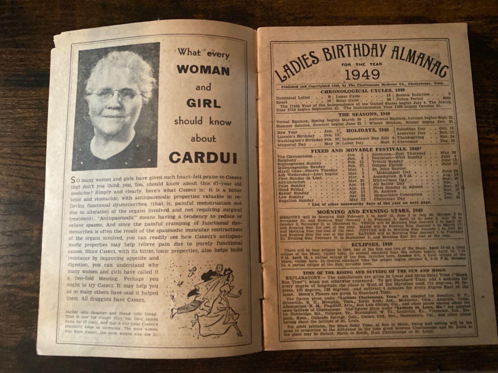 VINTAGE 1949 THE LADIES BIRTHDAY ALMANAC BLACK DRAUGHT LIVER MEDICINE