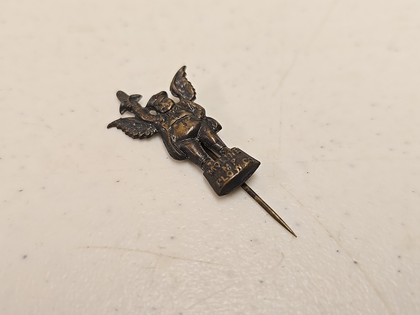 Antique 2&Prime; Moline Plow Co Flying Dutchman Advertising Brass Stick Pin