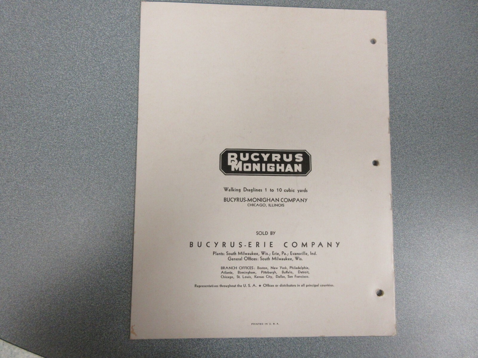 RARE 1931 Bucyrus Monighan 4-W & 6-W Walking Dragline Sales Brochure 20 Page