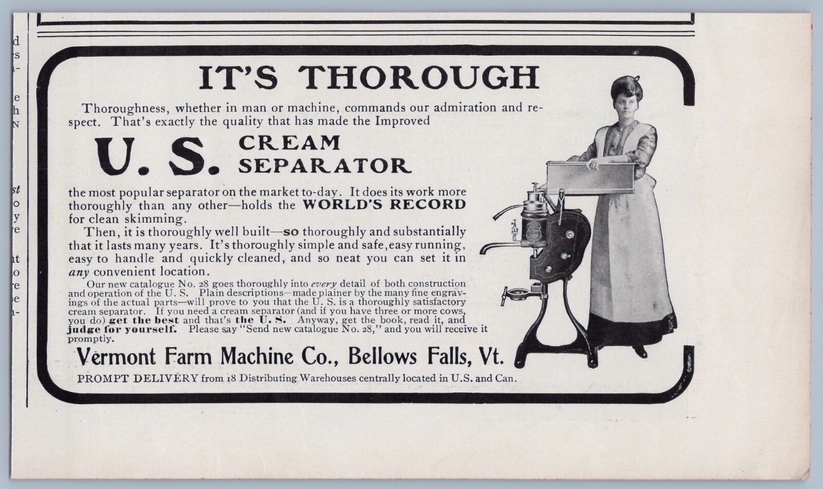 1906 Vermont Farm Machine Co Ad US Cream Separator Bellows Falls VT Milk Dairy