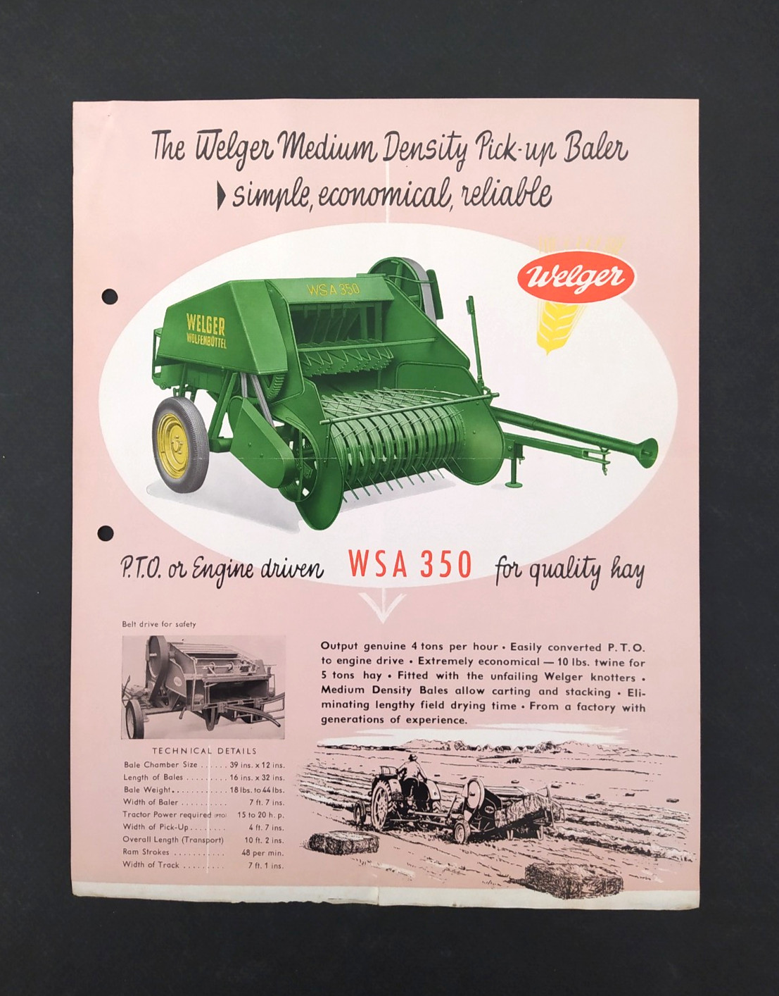 VINTAGE « WELGER » 1954 GERMAN BALERS 4 BROCHURES LOT AGRICULTURAL MACHINERY