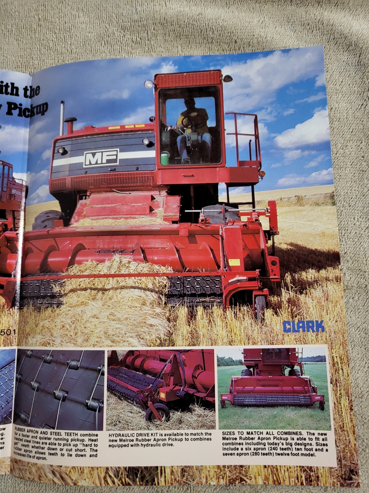 Vintage 1978 Melroe Rubber Apron Windrow Pickup MF Combine Brochure Clark Ag