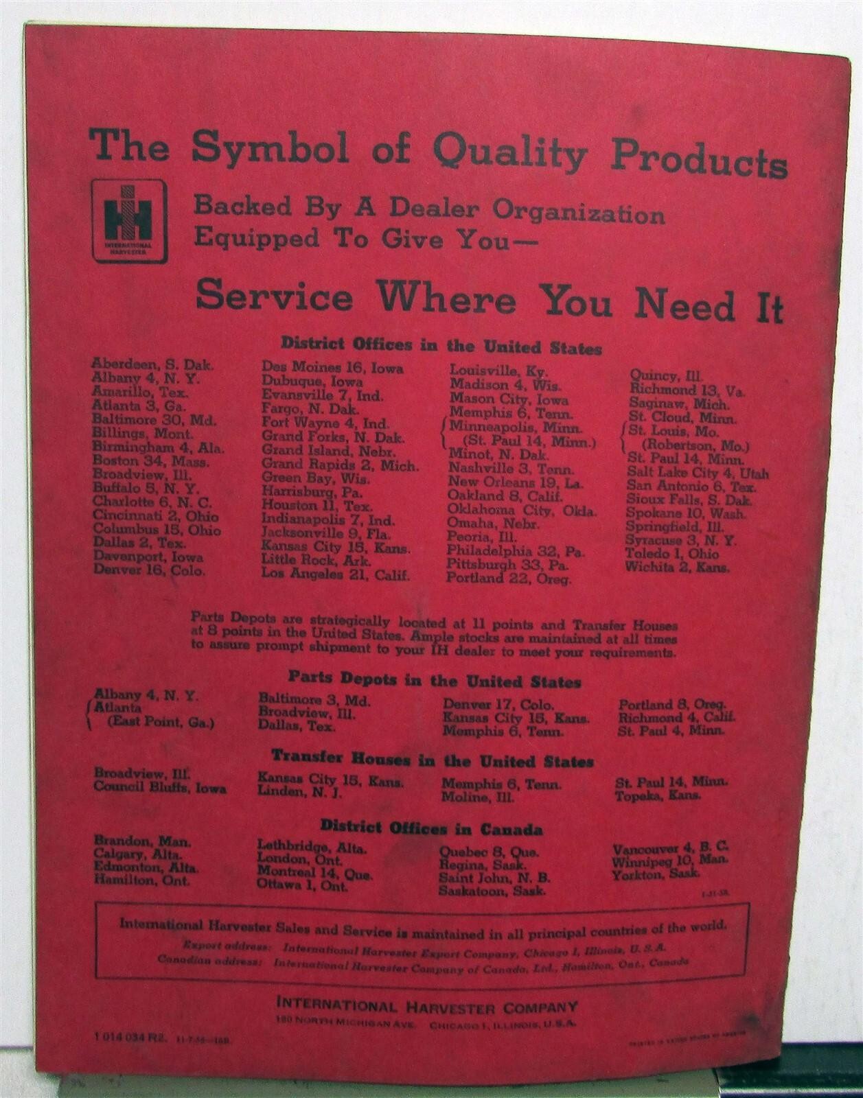 1959 International Harvester Farmall Cub LOBoy Tractor Series Maintenance Manual
