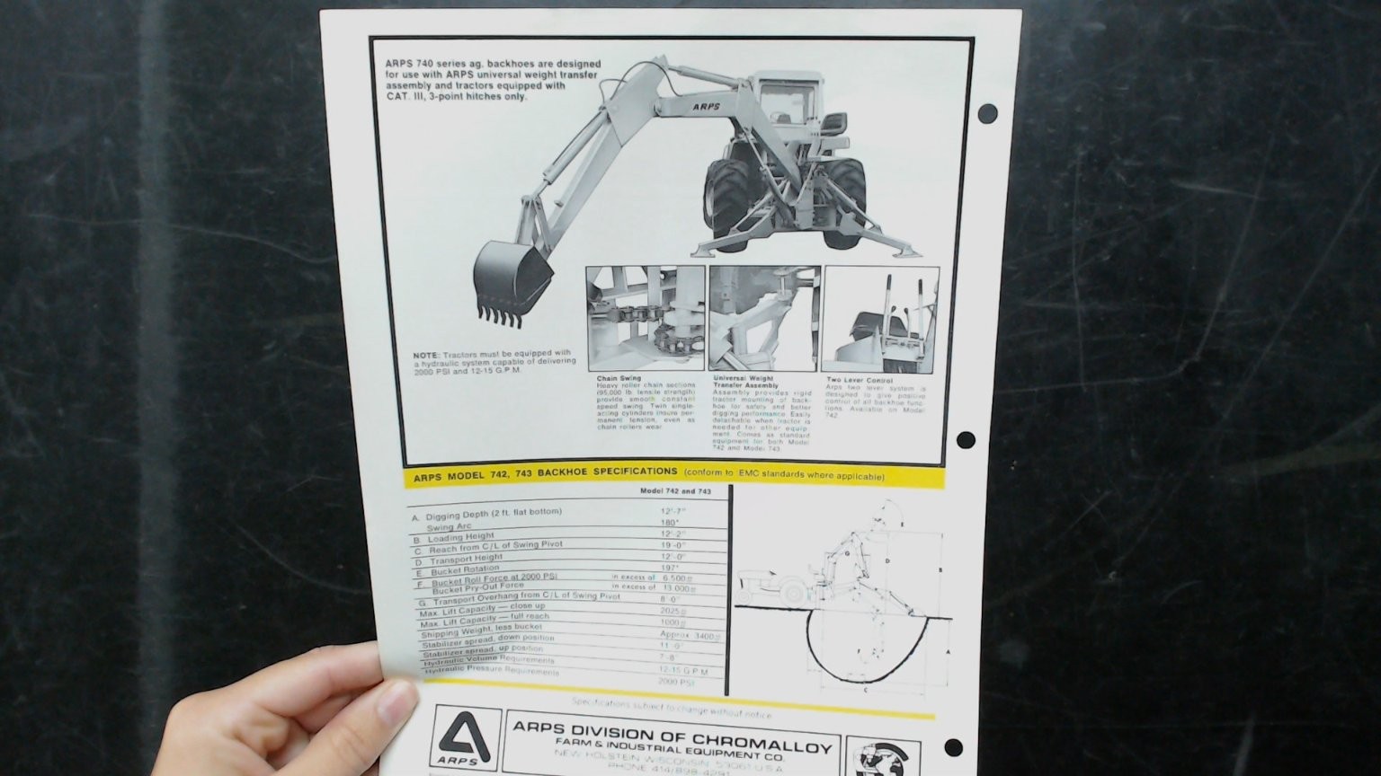 ARPS 740 Ag. Backhoes Vintage Agricultural Brochure 1970s Tractor