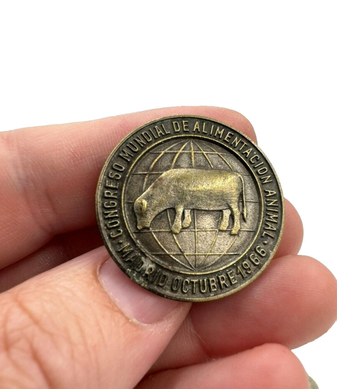 Vtg World Congress on Animal Feeding Lapel Pin Congreso Mundial Madrid 1966 Stud