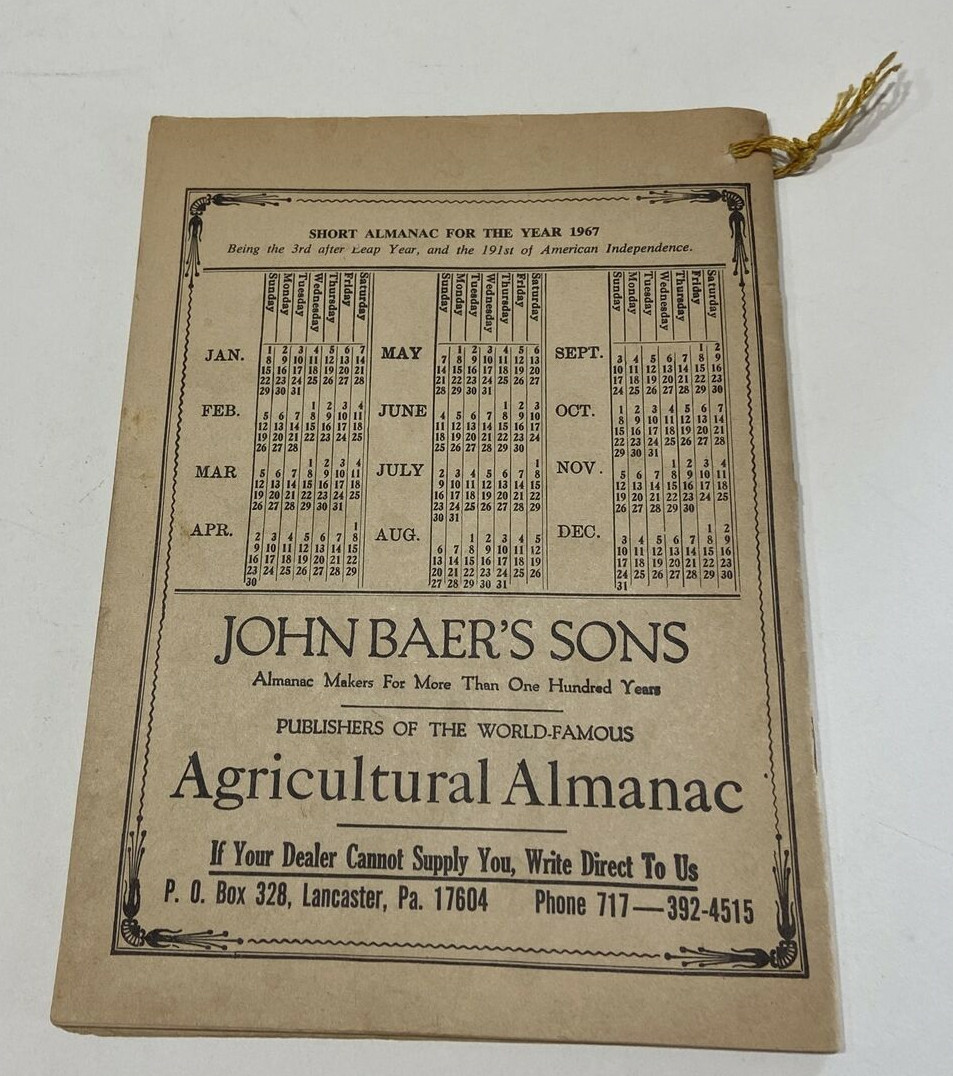 John Baer Sons Agricultural Almanacs 1965 & 1967