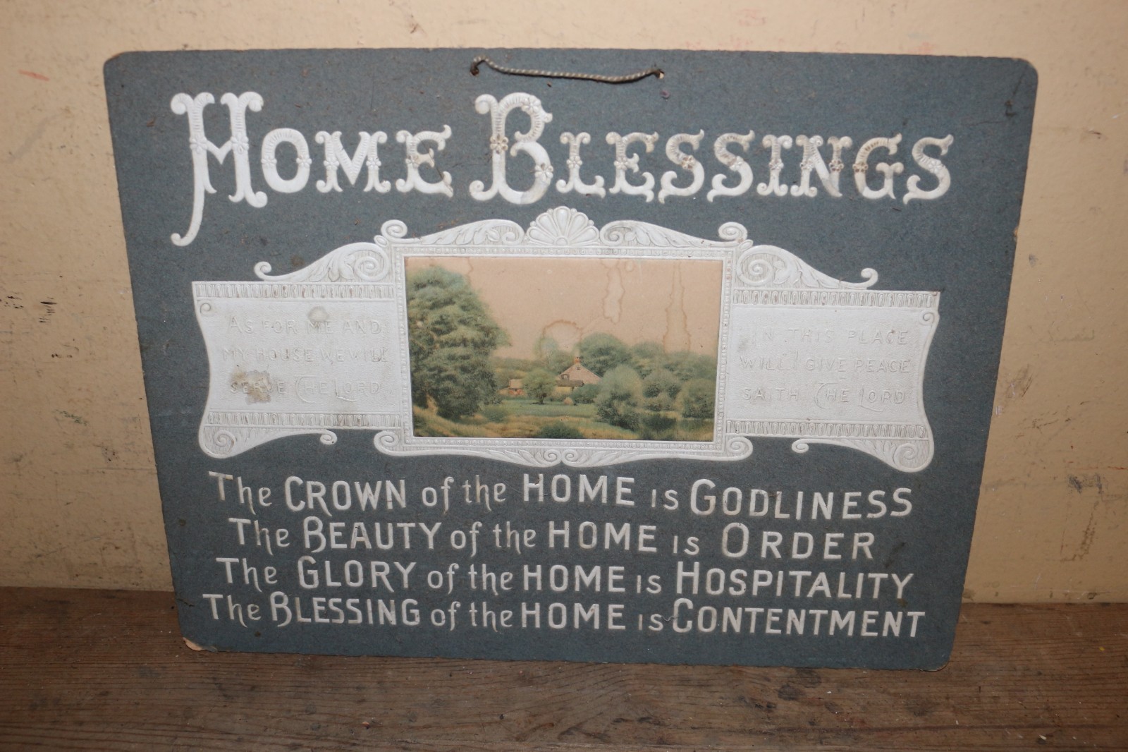 Vintage c.1900 Home Blessings Christian Religious 13&Prime;x10&Prime; Real Farm Photo Sign