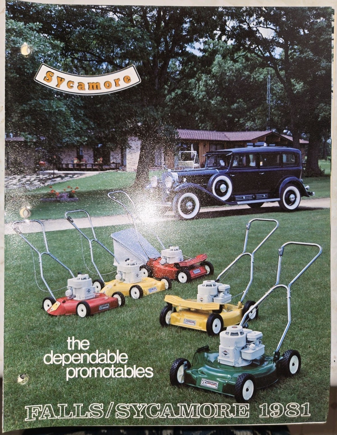 LOT OF 9 70S AND 80S FALLS SYCAMORE LAWN MOWER DEALER COLOR BROCHURES 1976-1986