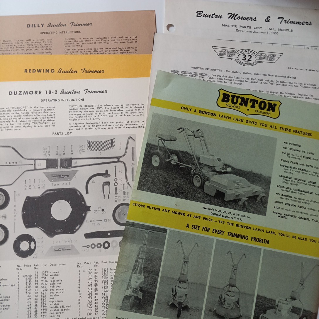 6 Bunton Lawn & Garden Tractors Brochure Redwing, Dilly, Duzmore Flyers Brochure
