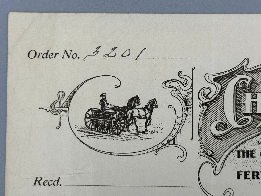 1909 CHAMPION GRAIN DRILL Farm Advertising AVON NY Illustrated Invoice Antique