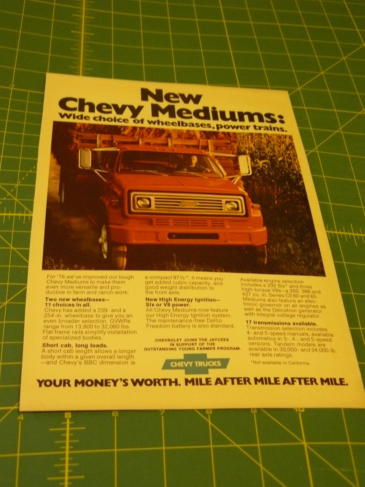 PROGRESSIVE FARMER -AD- JUNE 1976 – CHEVY TRUCK MEDIUMS: WHEEL BASE, POWER TRAIN