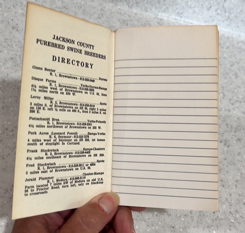 Vtg 70s Jackson County,IN~Purebred Swine Breeders Notebook~Pigs~Swine~MCM Farm