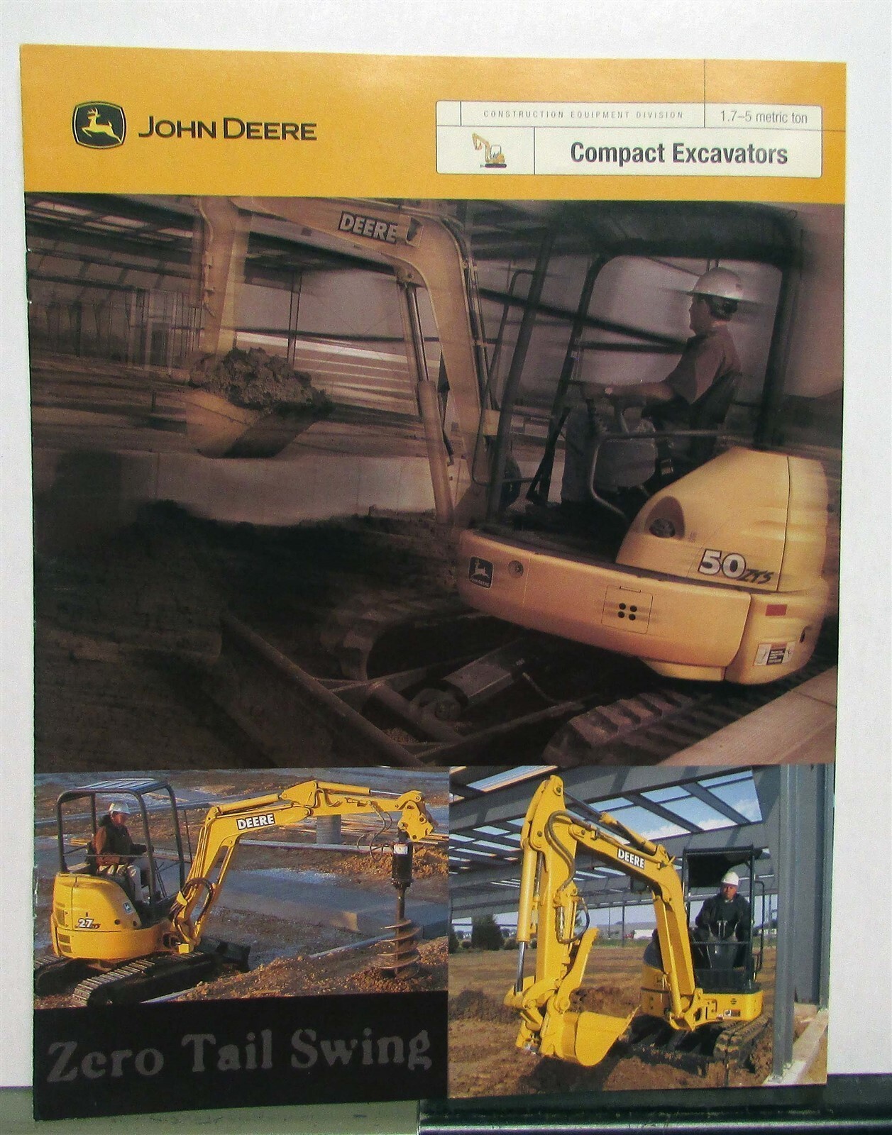 2001 John Deere Compact Excavator Specifications Construction Sales Brochure