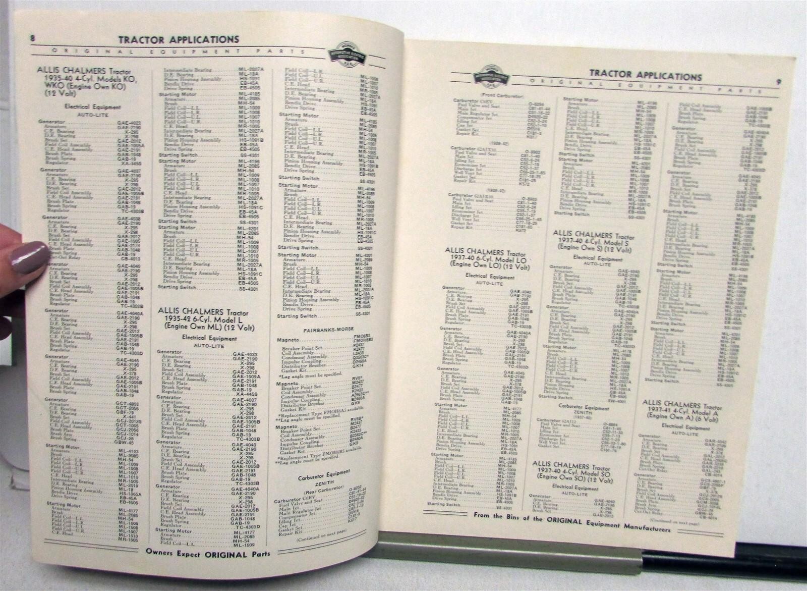 1949 A.E.A. Tractor &rsquo;36-&rsquo;48 Models Specs Construction Parts Catalog & Price List