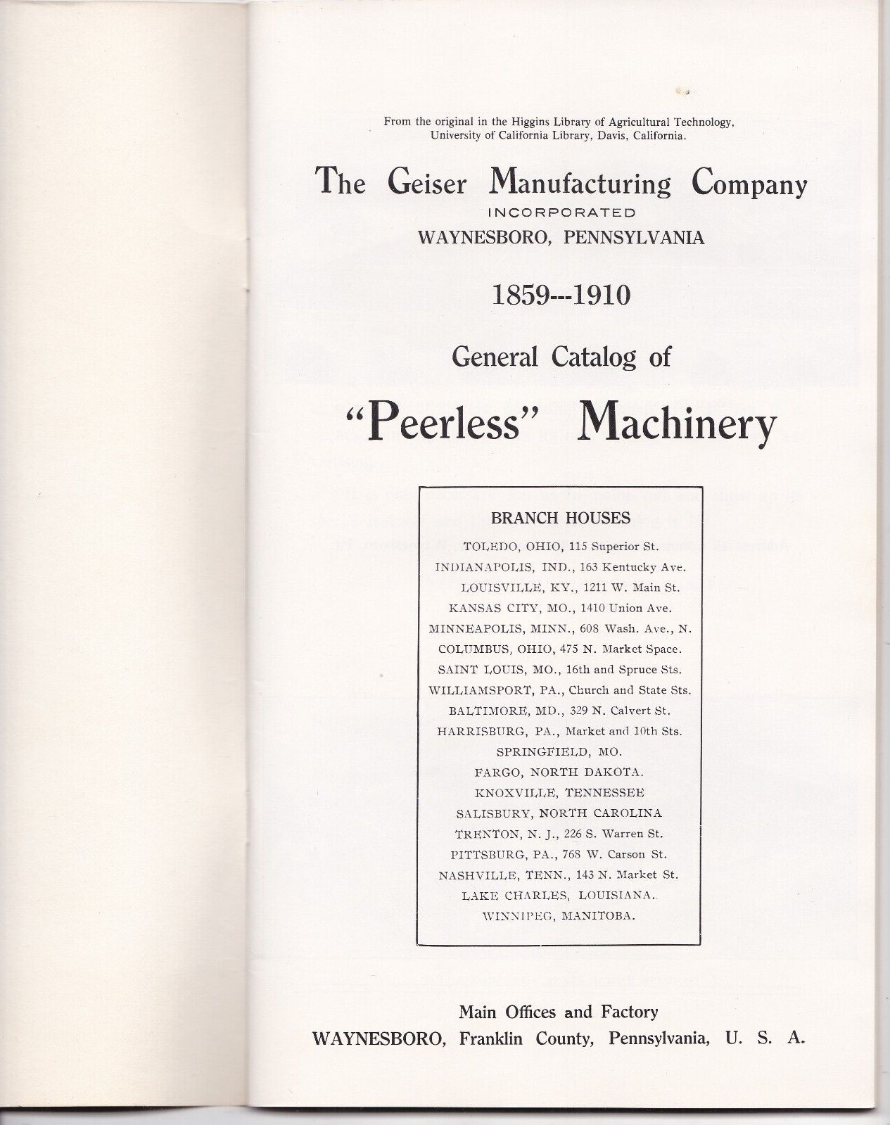 Geiser Manufacturing Co. Waynesboro, Penna. catalog 1910 steam engines peerless