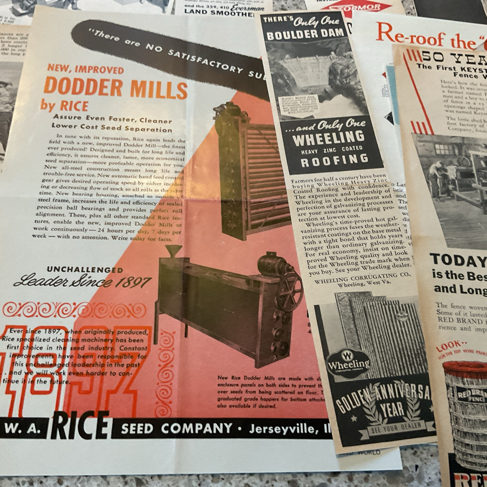 ~50 Farm Related Print Ads 1940-1960 Sprayers Buildings Equipment Fence More