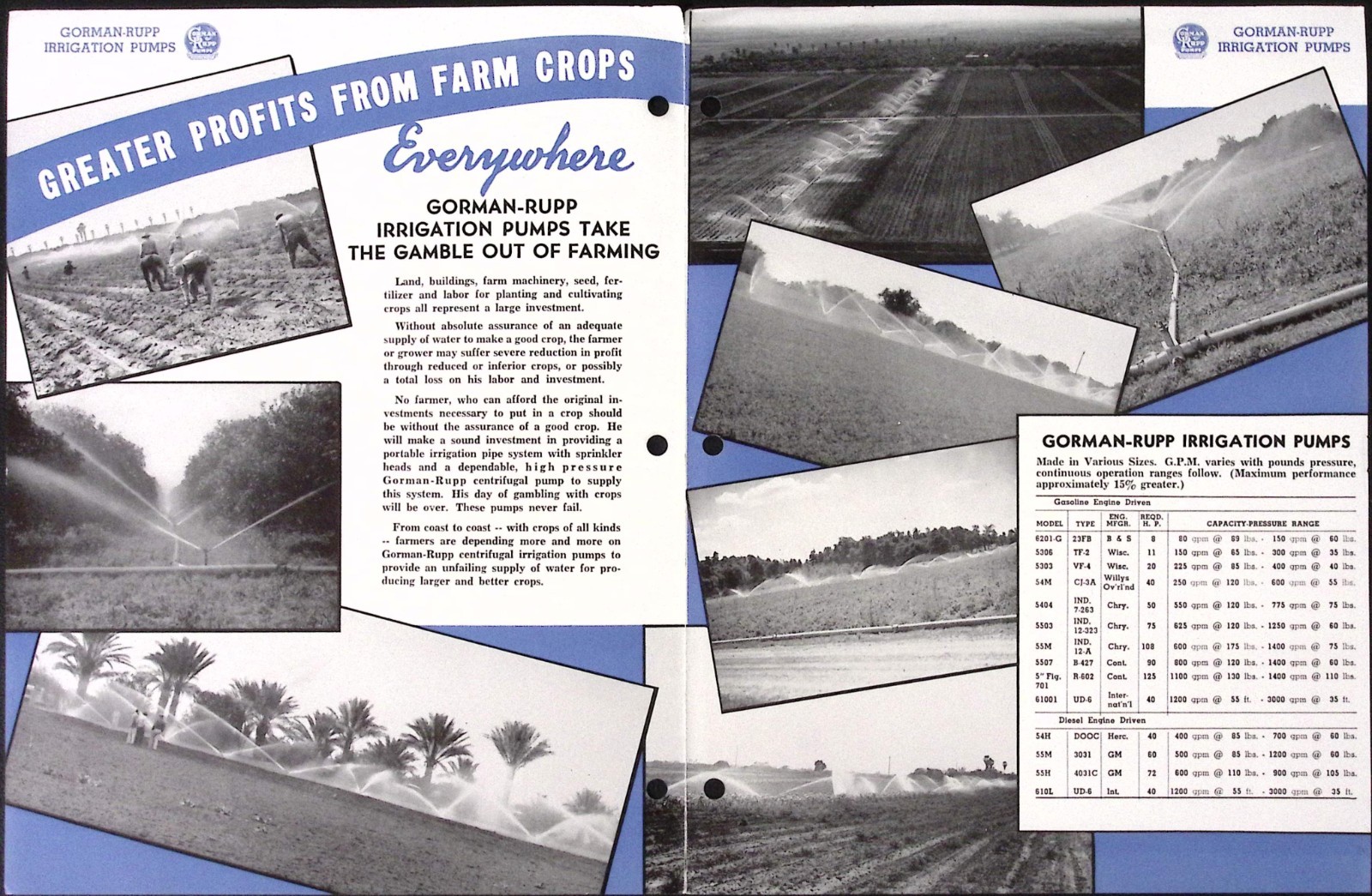 1954 Irrigation Pumps Brochure Gorman-Rupp Company Mansfield OH