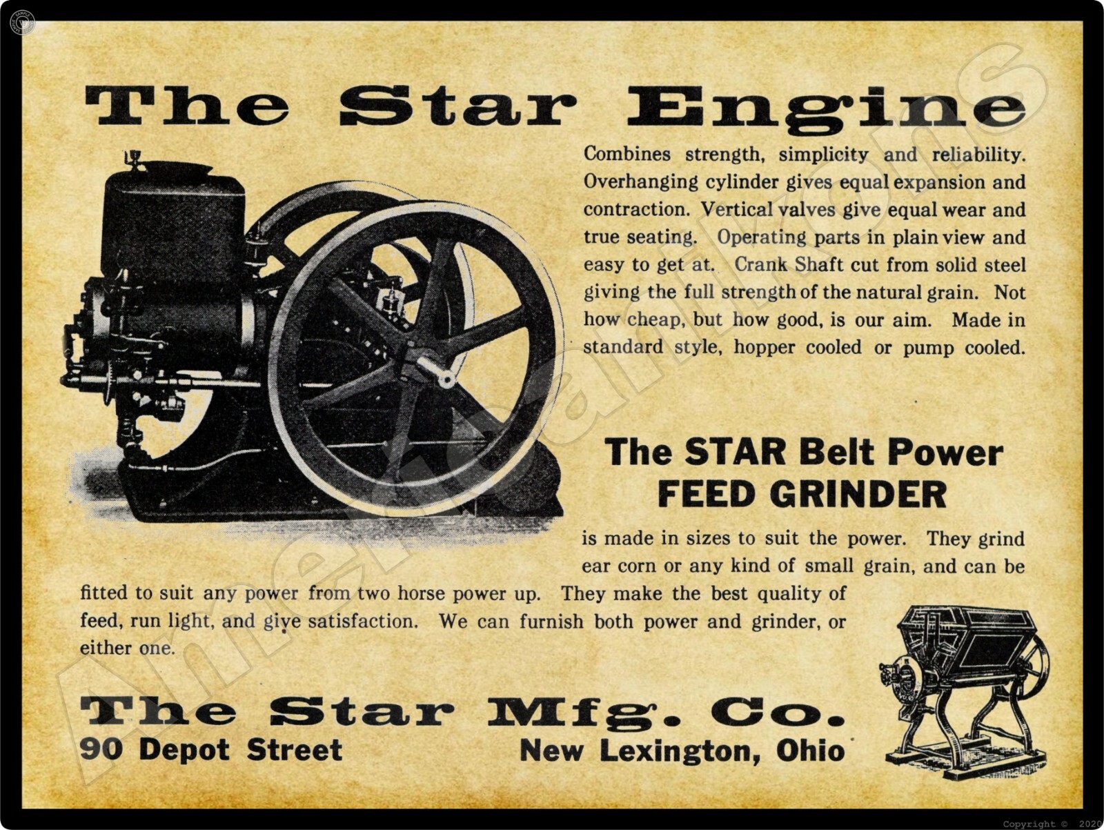 1909 Star Manufacturing Co. New Metal Sign: Star Engines – New Lexington, OhiO