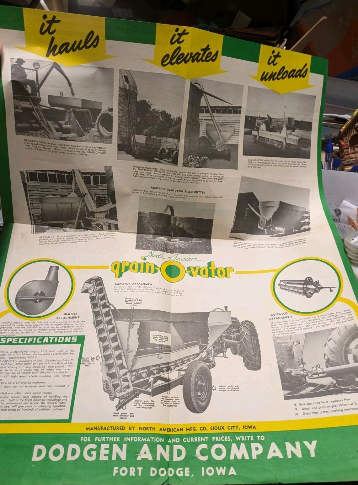 VTG Grain-O-Vator Brochure Dodgen & Co Ft Dodge & No. American Mfg Sioux City IA