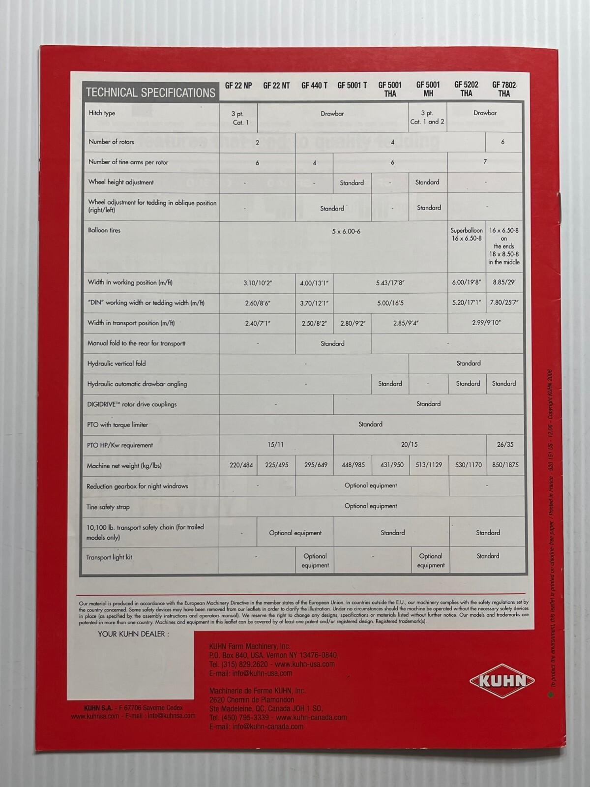 KUHN – GF Gyrotedders (Two & Four Rotor Models) – Sales Brochure *Original 2006*