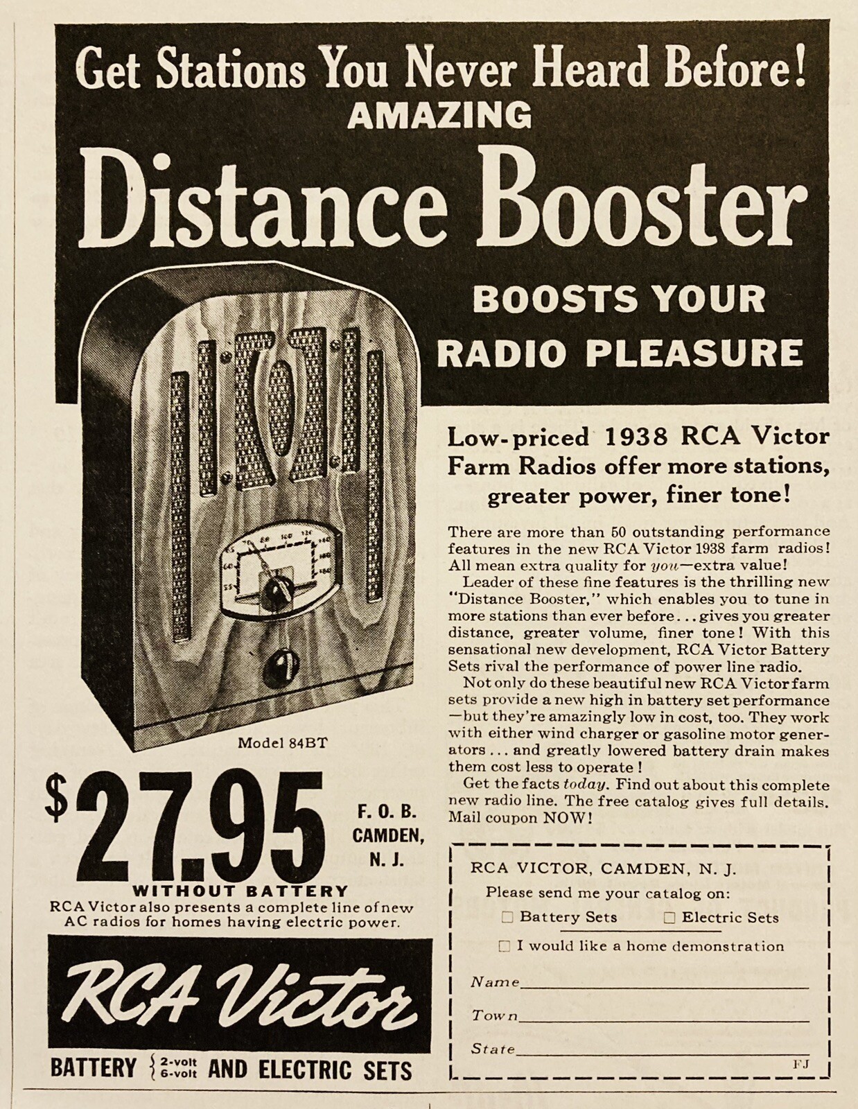 1937 AD.(XH81)~RCA VICTOR CO. CAMDEN, NJ. RCA VICTOR FARM RADIOS