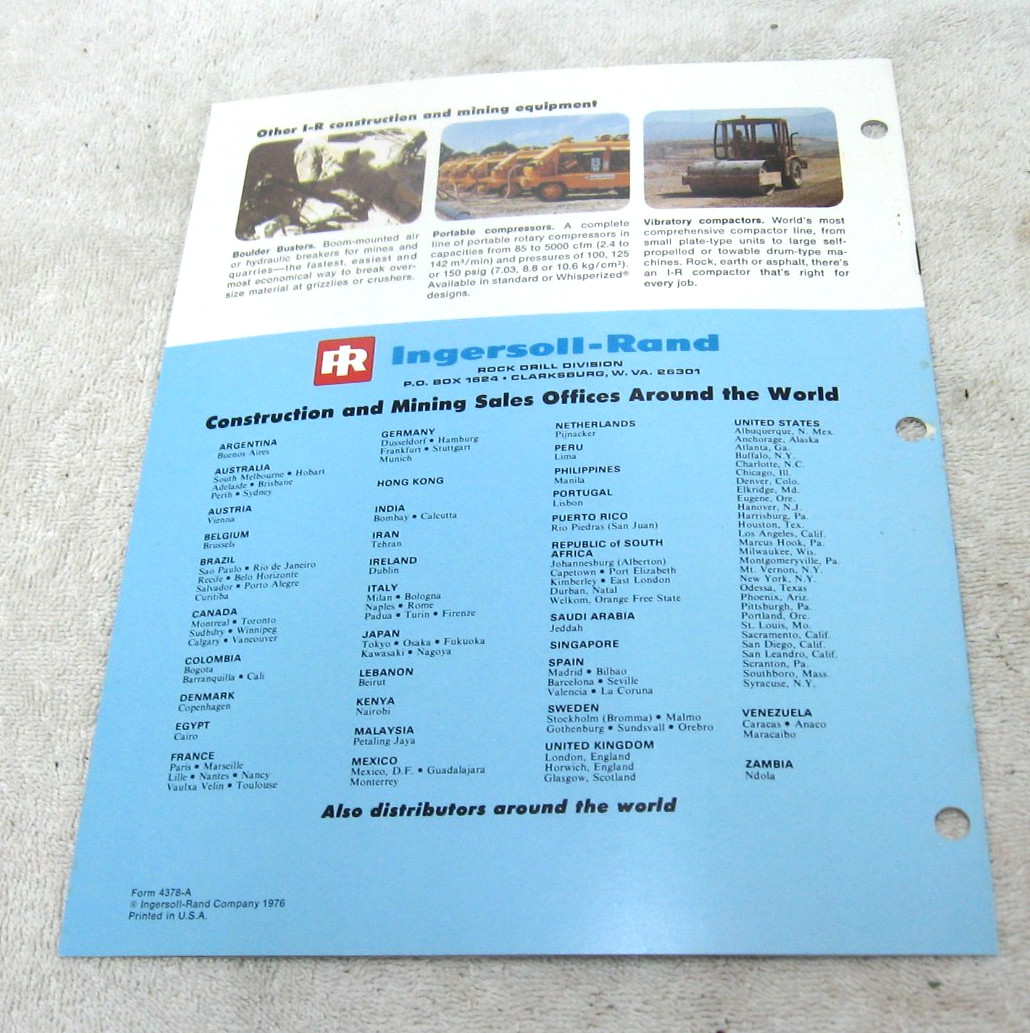VINTAGE 1976 INGERSOLL RAND DM6 DM7 DRILLMASTER DRILL RIG BROCHURE ORIGINAL