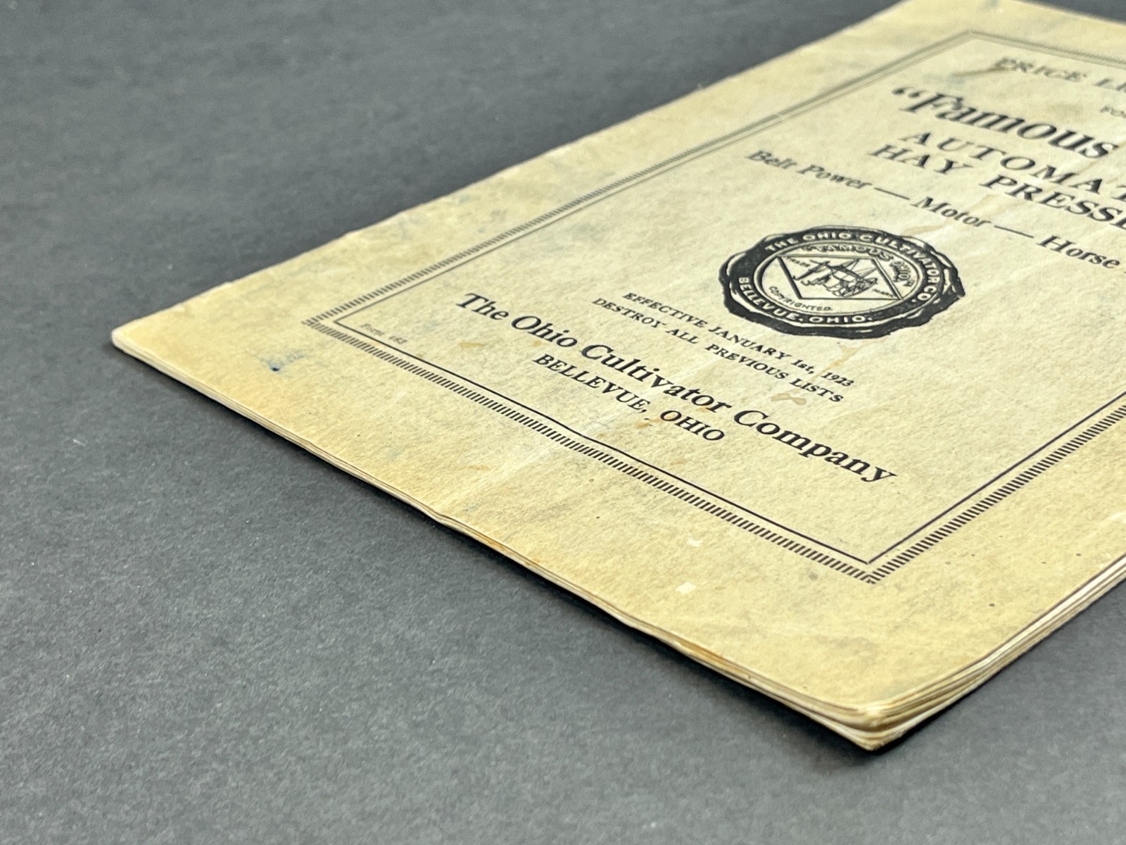 1923 Ohio Cultivator Automatic Hay Presses Parts Price List Repairs Bellevue OH