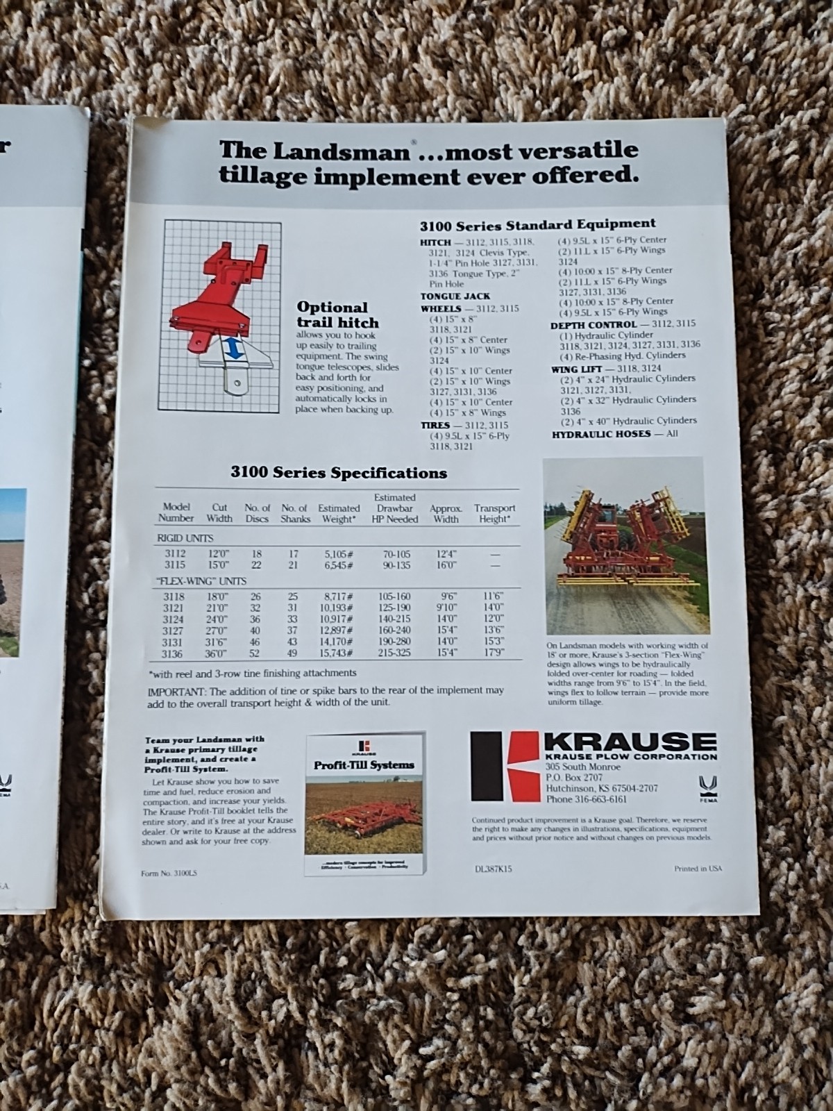 2 KRAUSE Tandem Disc 4950 Harrow 3 Section Landsman 3100 Flex Wing Brochure Ad
