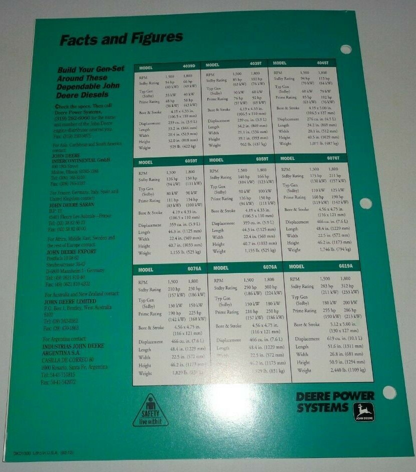 John Deere Diesel Engines for Standby & Prime Power Sales Brochure 4039D-6619A