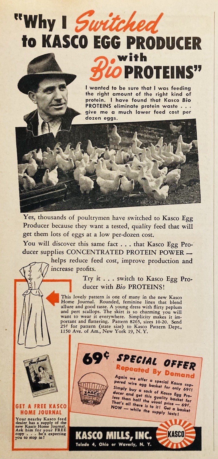 1948 AD.(XH86)~KASCO MILLS, INC. TOLEDO, OHIO. & WAVERLY, NY. KASCO EGG PRODUCER