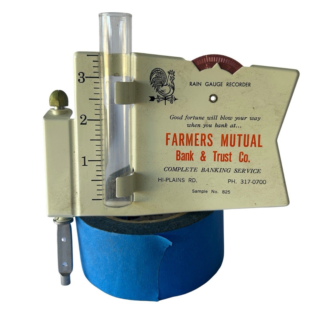 Vintage Morco Windy 825 Rain Gauge Recorder Farmers Mutual Bank Trust w Box