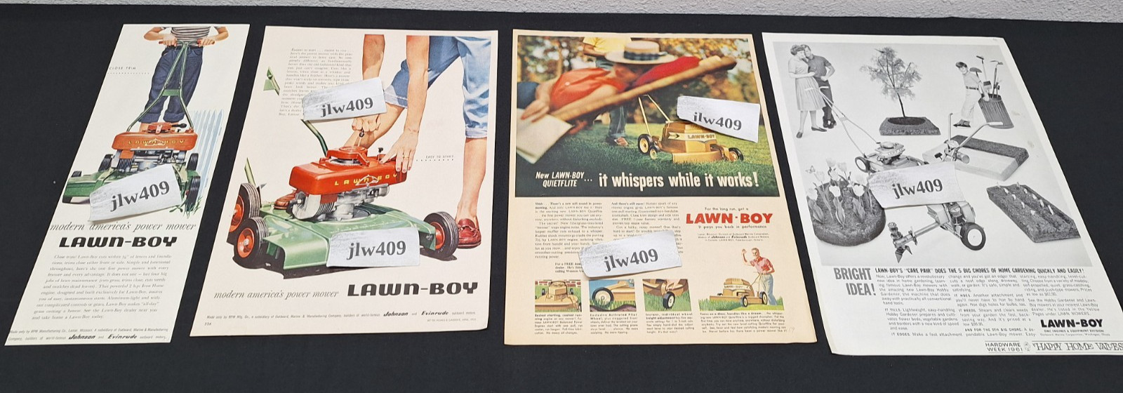 4 Vintage 1955 1959 1961 LAWN-BOY LAWN MOWER Original Print Ads Magazine