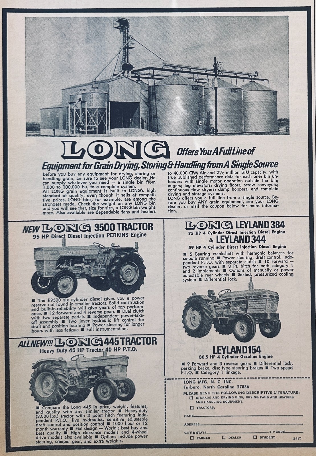 Lot of (2) 1972 Long-Leyland Tractor and Grain Drying Equipment Ads Set 894