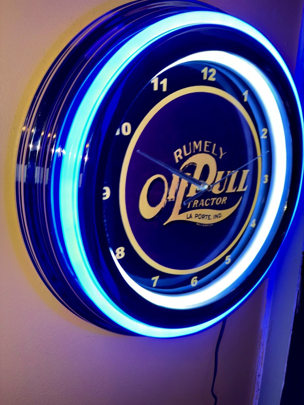 Rumely Oil Pull Farm Tractor Barn Garage Man Cave Neon Style LED Clock Sign