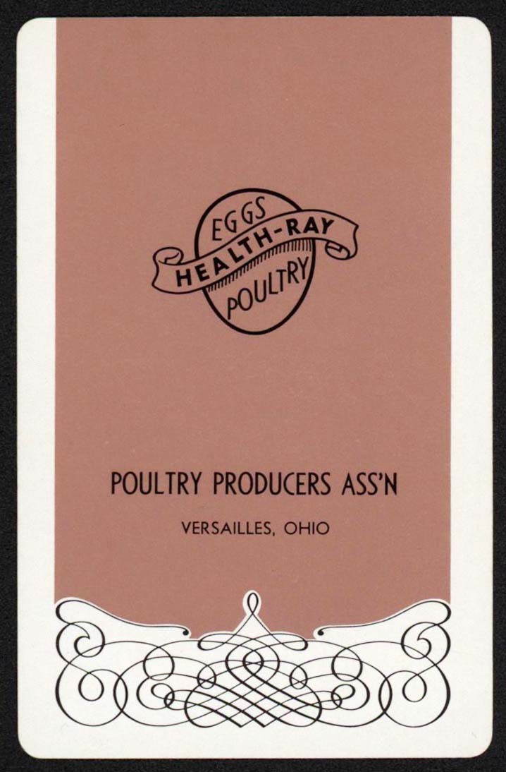 Vintage single playing card HEALTH-RAY Eggs Poultry Producers Versailles Ohio