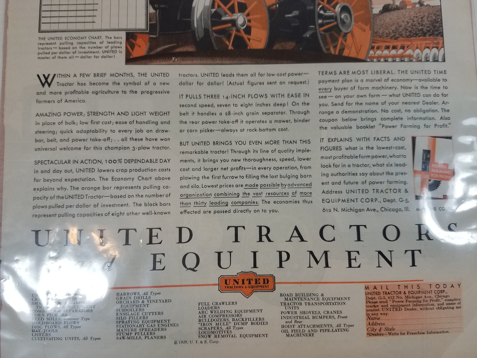 Vintage Advertisement United Tractors and Equipment 1929 Farming Agriculture