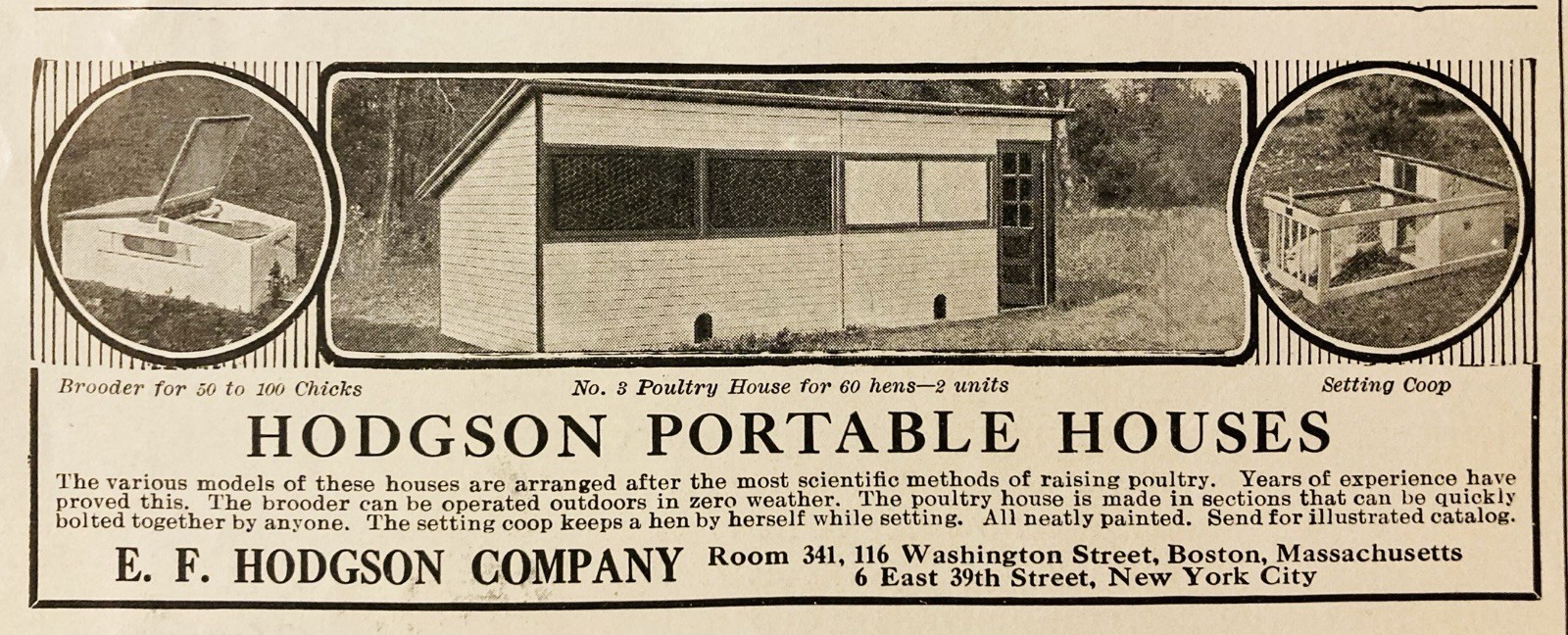 1917 AD.(XH80)~E.F. HODGSON CO. BOSTON. HODGSON PORTABLE POULTRY HOUSES