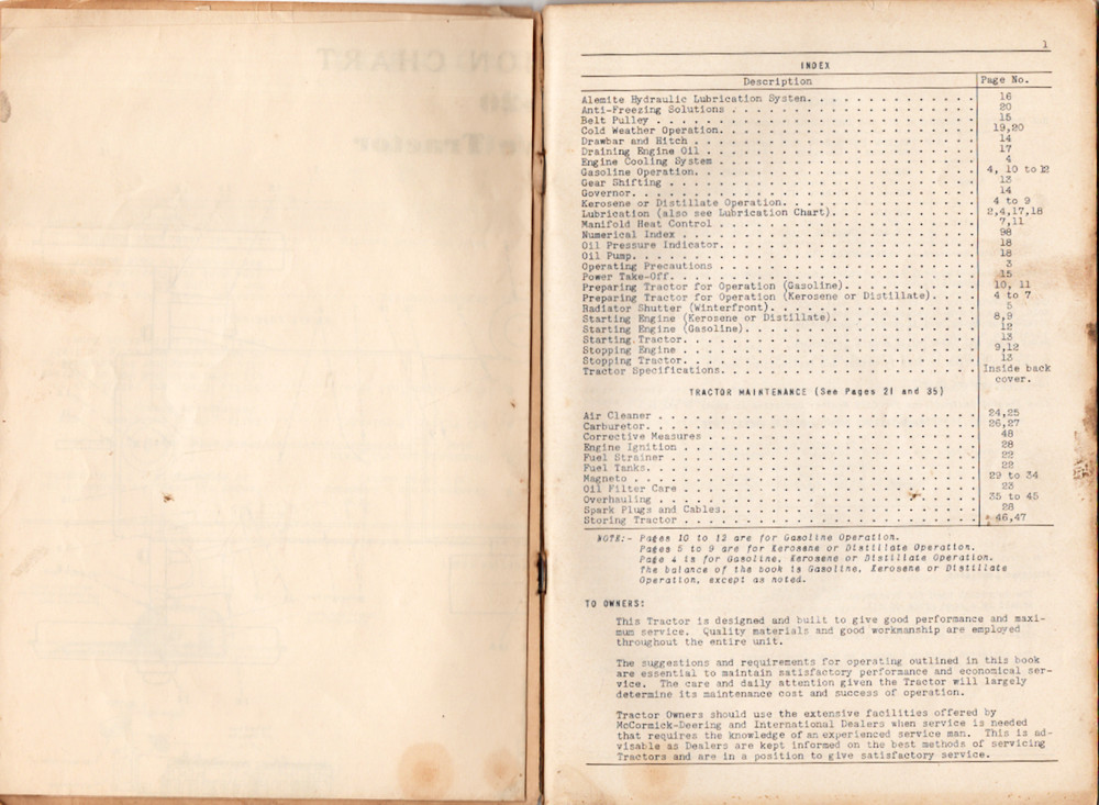 1938 McComick-Deering Intruction Book 10-20 H. P. Gear Drive Tractor
