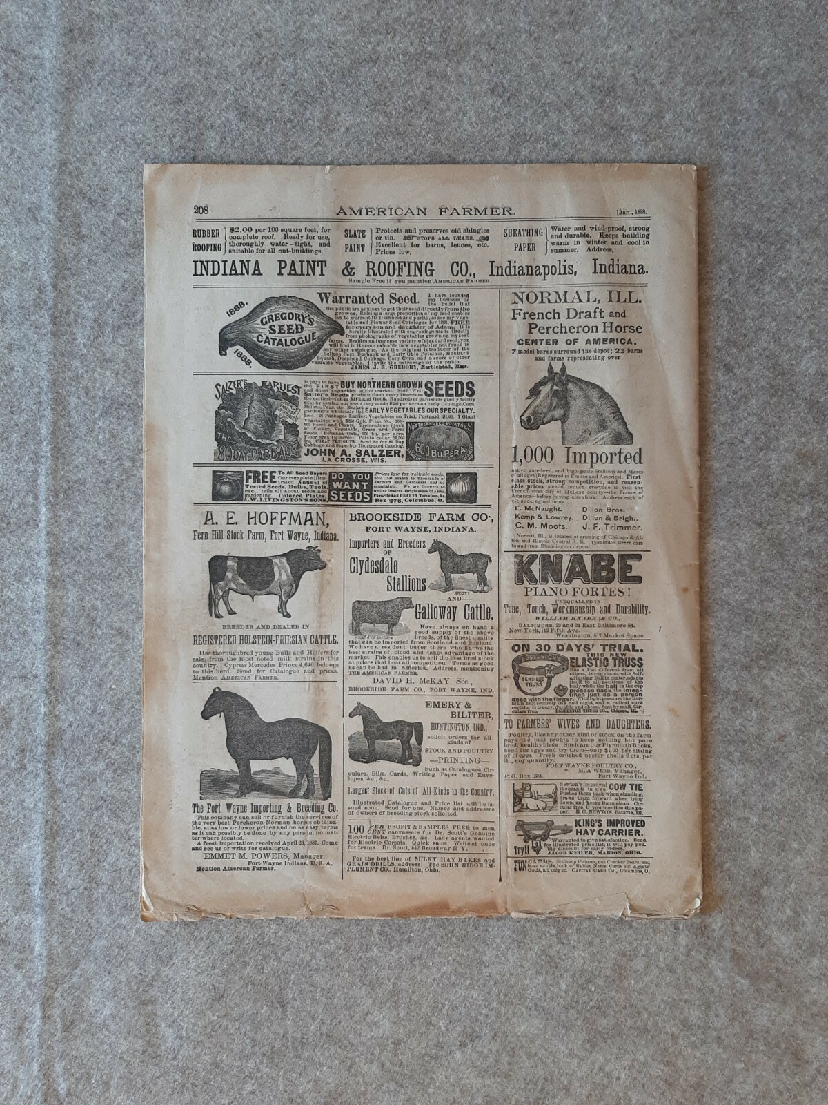 Jan. 1888 AMERICAN FARMER Magazine Fort Wayne Indiana No. 1 Vol. 8 Galloway Bull