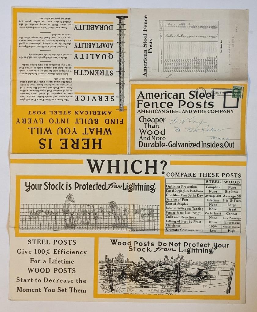 VINTAGE ADVERTISMENT BROCHURE, AMERICAN STEEL FENCE POSTS w ILLUSTRATED POSTER