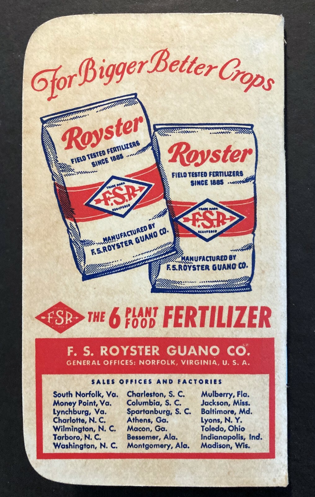 1957 ROYSTER PLANT FOOD & FERTILIZER POCKET RECORD NOTE BOOK FARMING SUPPLIES