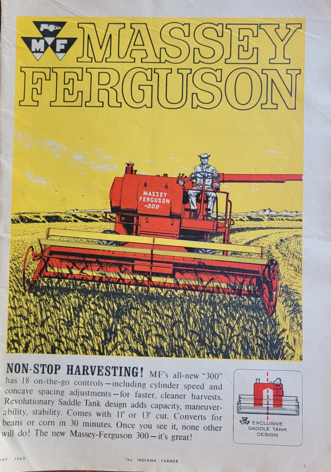 Massey Ferguson 300 Combine Tractor Vintage 1963 Agricultural Magazine Ad