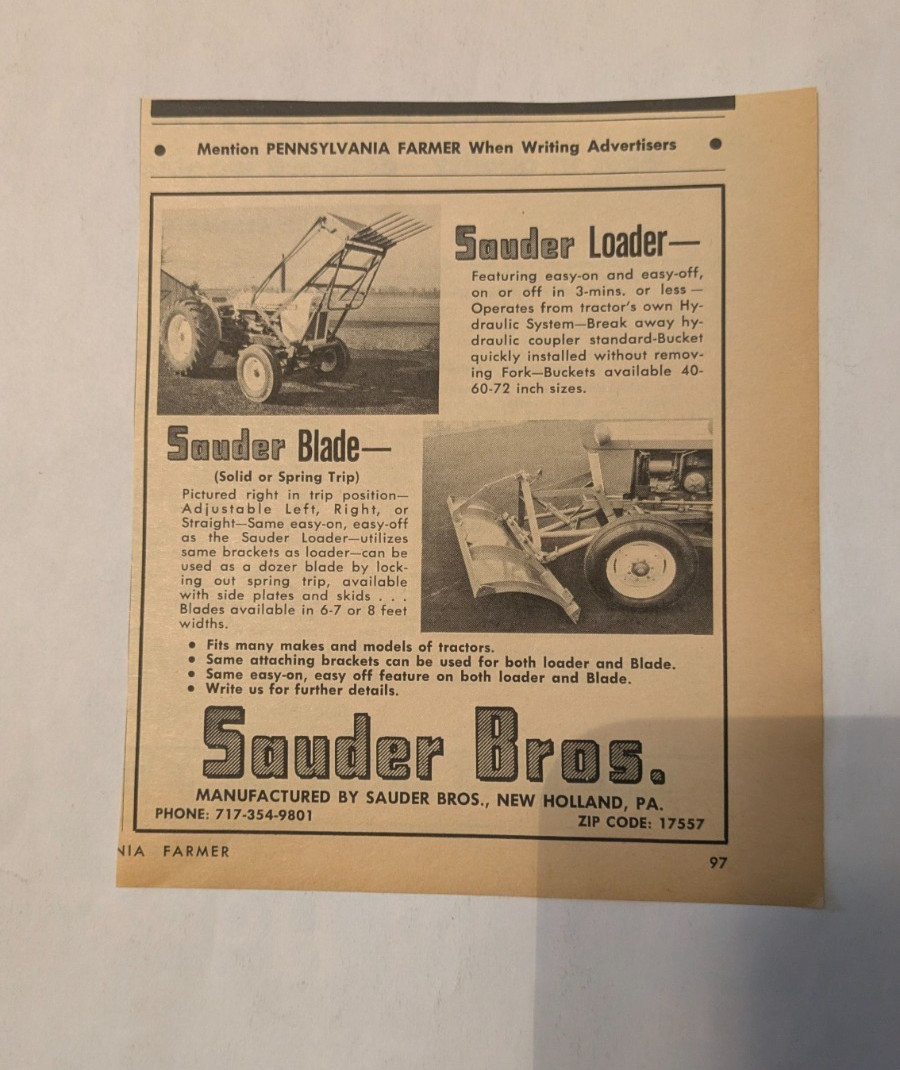 Sauder Bros. Farm Implements Vinttage Advertising 1968 PA Farmer Magazine