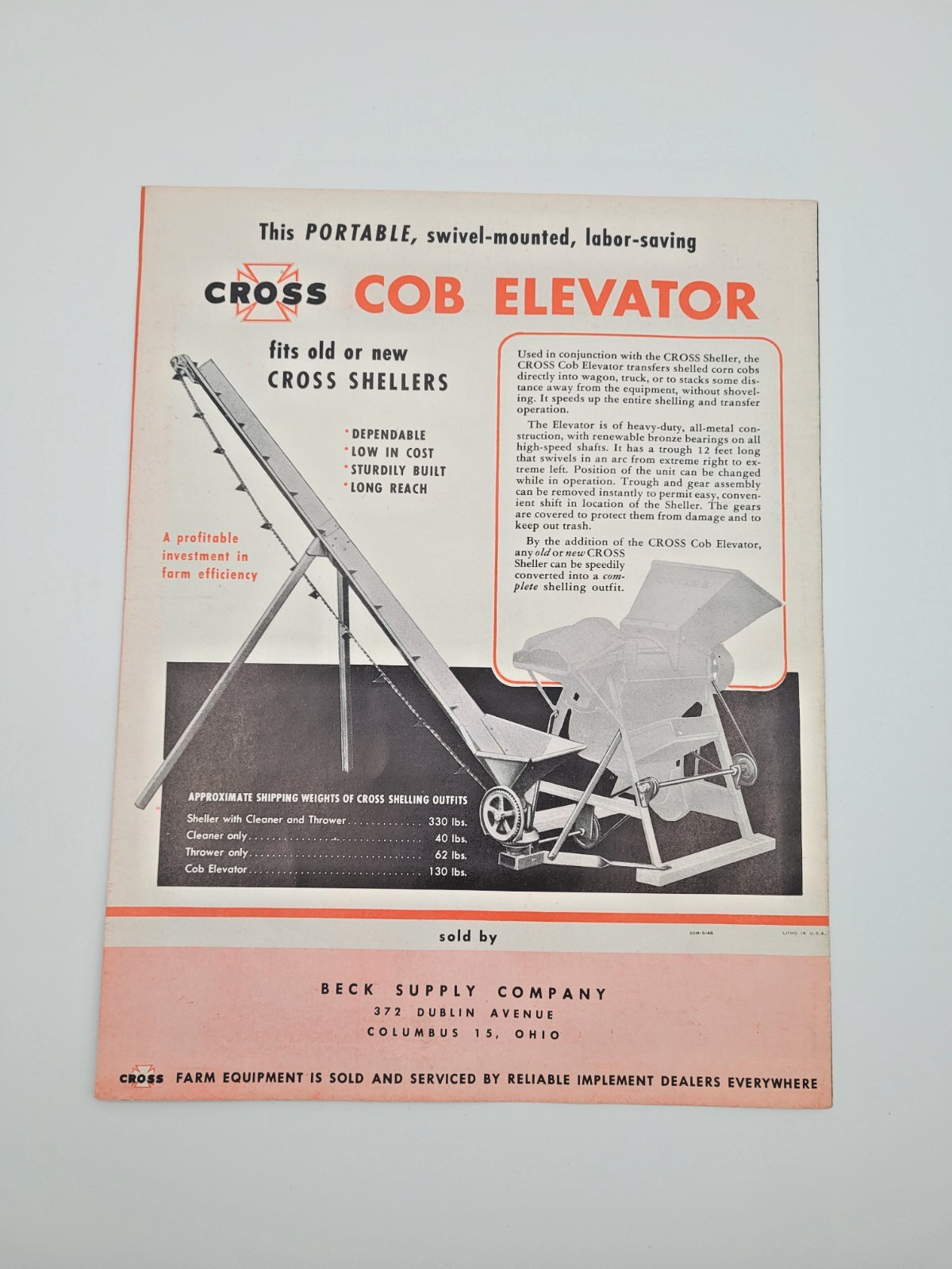 1948 Red Cross Corn Sheller & Cob Elevator Sales Brochure Farm Vintage