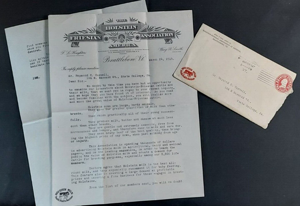 1914 Letterhead Holstein Friesan Asso America Brattleboro VT Houghton Dairy Cows