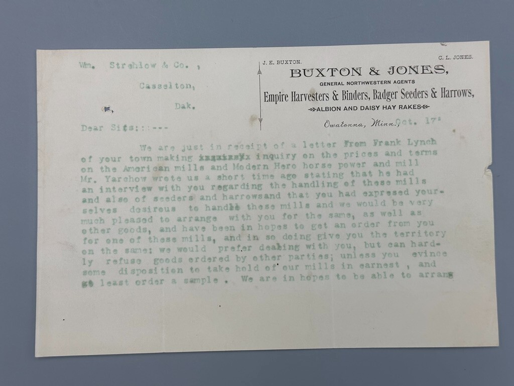 1917 EMPIRE HARVESTERS Buxton Jones Antique FARM Advertising OWATONNA Minnesota