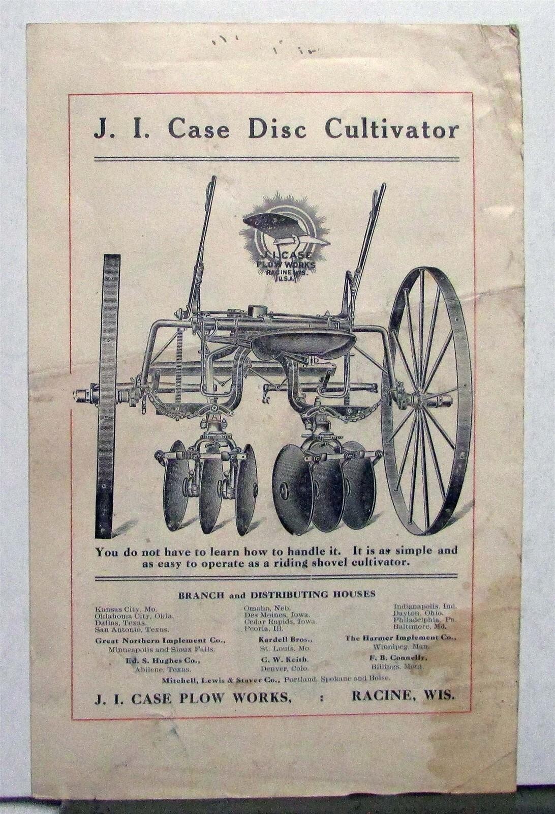 1910 Case Disc Cultivator Specifications Construction Sales Brochure