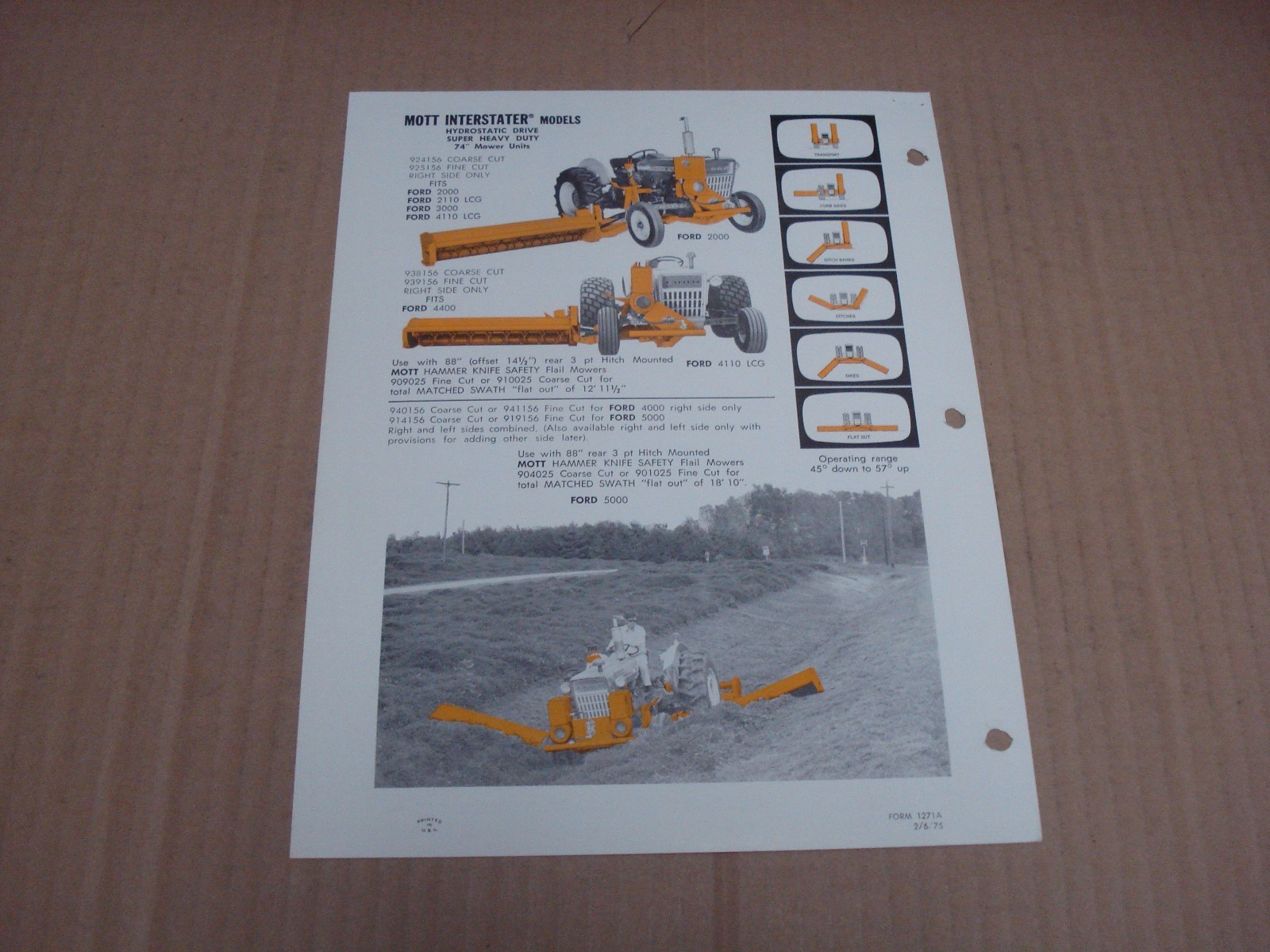 Mott Hammer Knife Safety Flail Mowers for Ford Tractors Brochure 1975