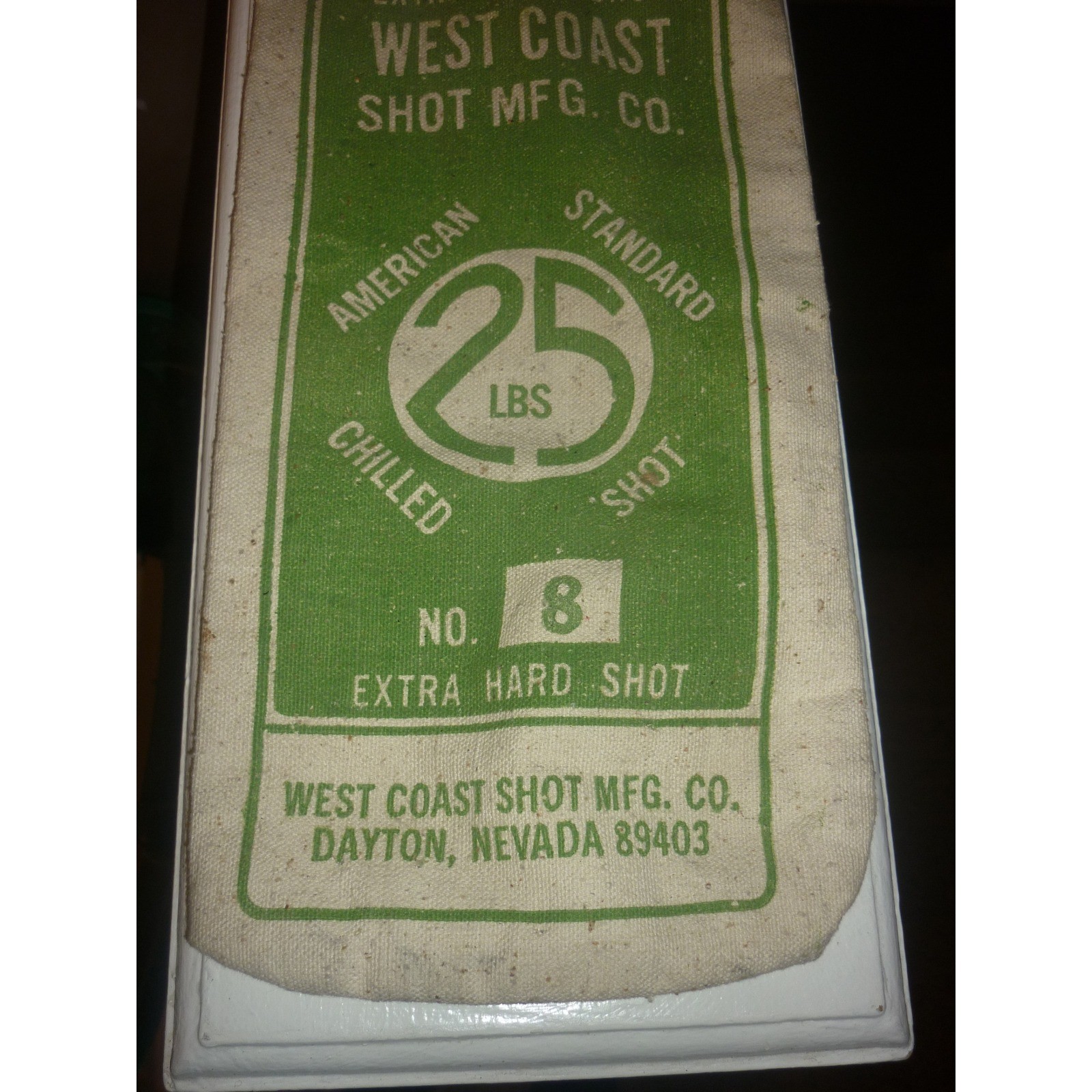 Vintage West Coast Shot Mfg Co Canvas Bag 25 Lbs Dayton Nevada Lead Shot No 8