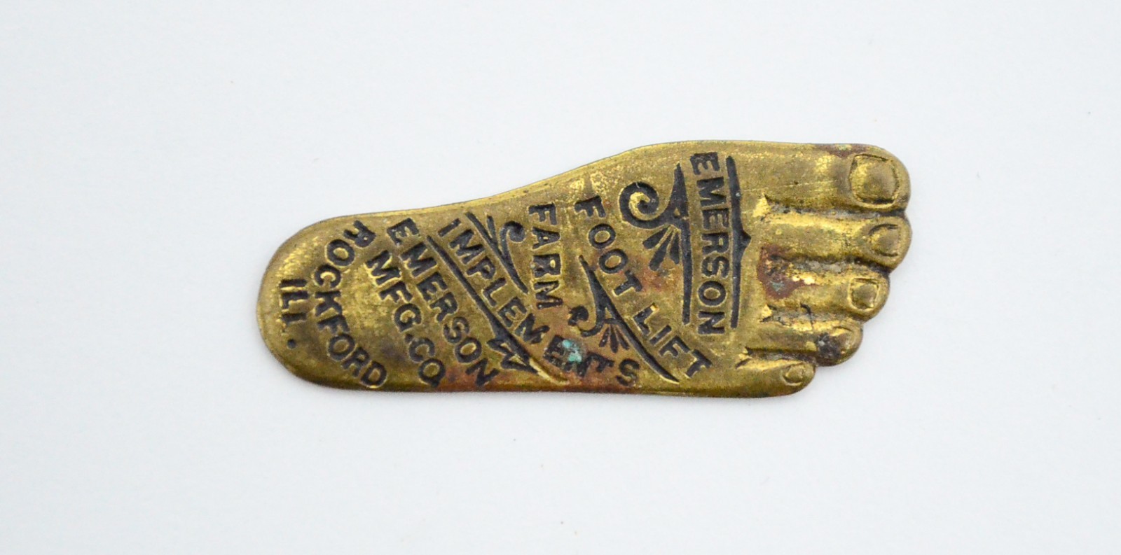 EMERSON FOOT LIFT FARM IMPLEMENTS figural MISSING Stick pin stickpin Vtg Pinback